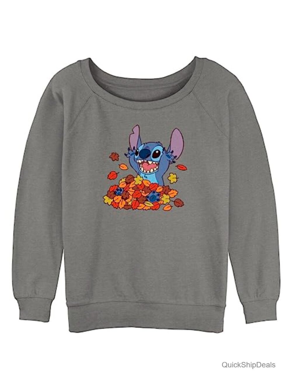 Disney Lilo & Stitch Leaf Pile Raglan Pullover Long Sleeve Women's